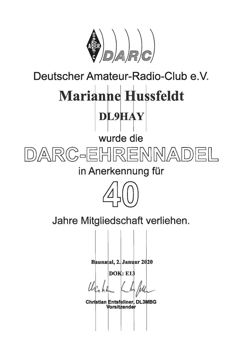 Urkunde 40 Jahre DARC
